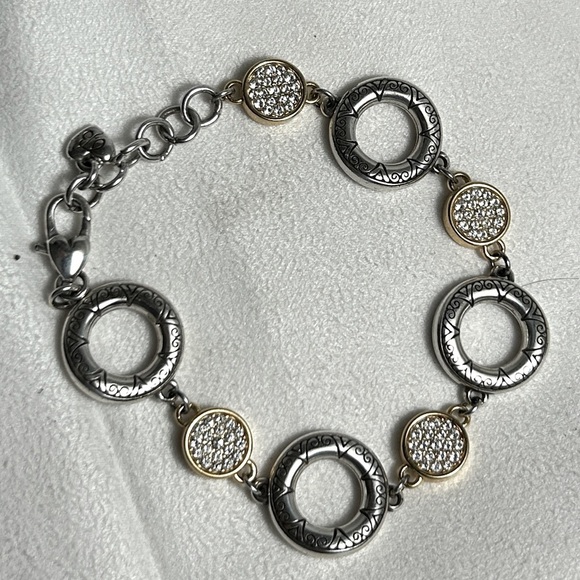 Brighton Sun Drops Bracelet Two-tone Crystals Silver Plated Retired Etched 8" - Picture 2 of 10
